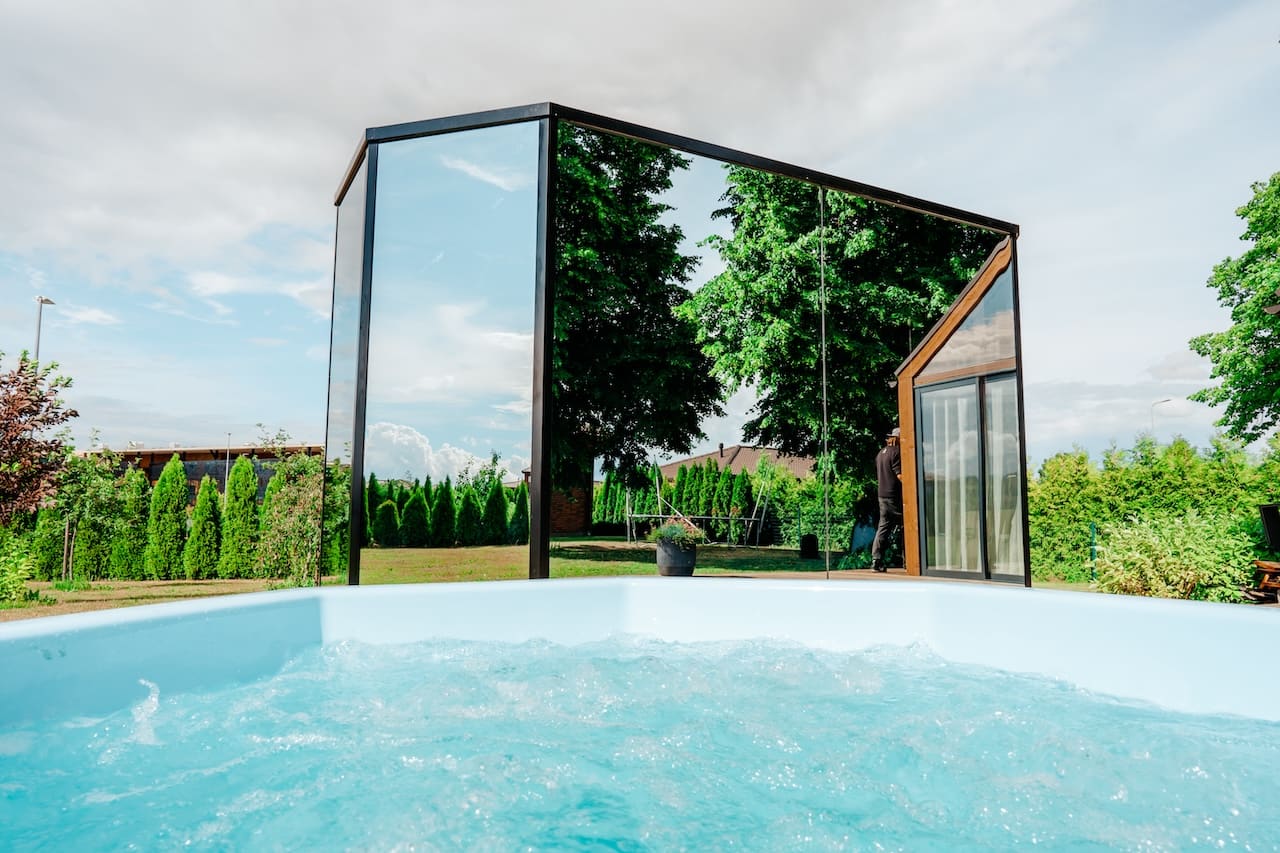 Haljas Hele DOUBLE - Luxury Glass 7 Person Outdoor Sauna w/ Changing Room - The Sauna Store
